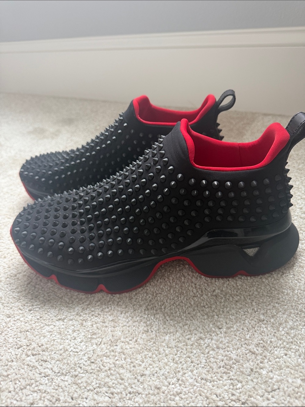 Black and Red Studded Slip-On Men’s Shoes